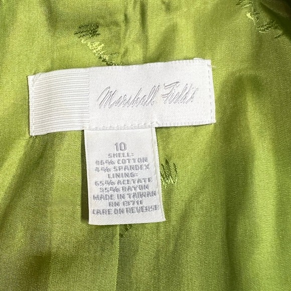 Vtg Marshall Fields Chartreuse Green Cotton Lined Blazer Jacket Women's Size 10 - Picture 4 of 10